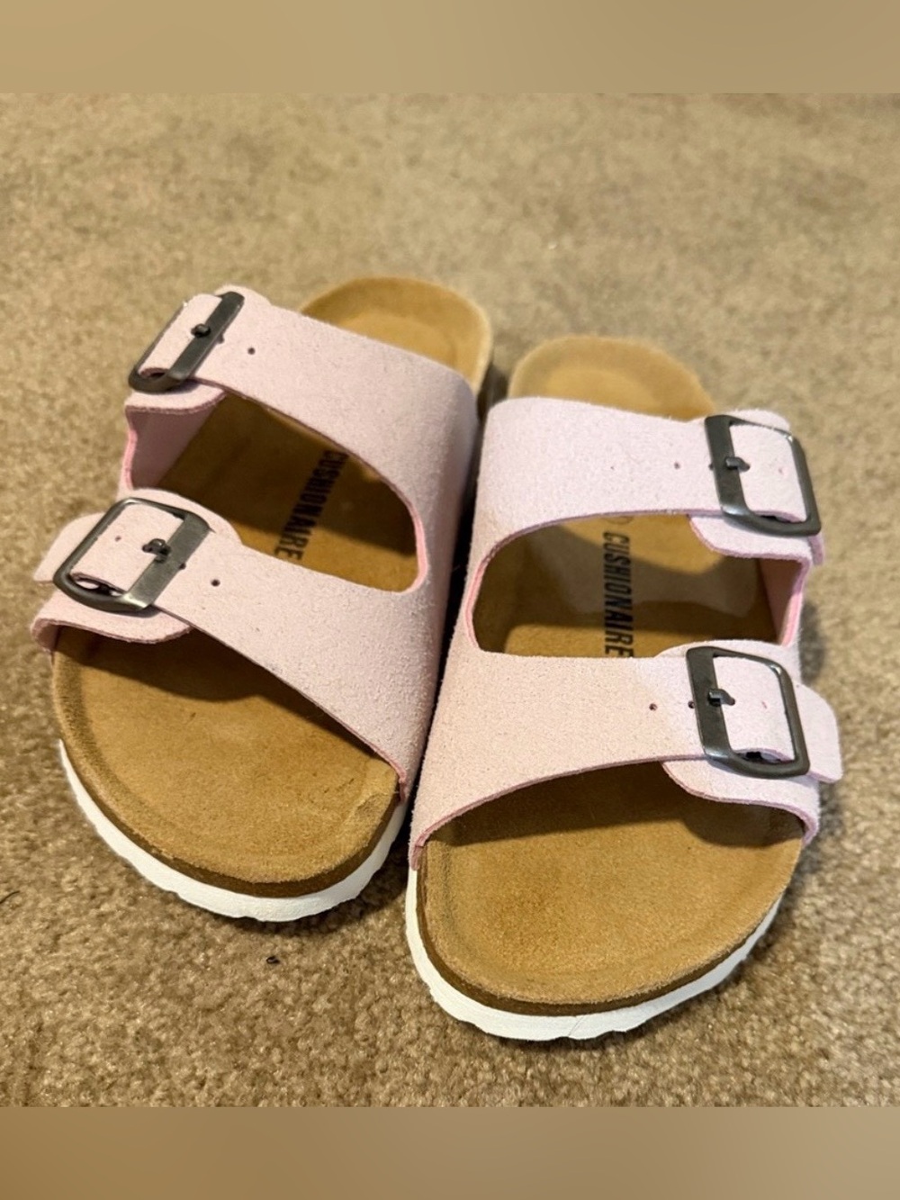 Double-Buckle suede Pink Slide Sandals